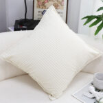 4-SOGA 50cm Beige Throw Pillow Warm Wabi-sabi Striped Corduroy Square For Home Decor