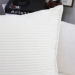 6-SOGA 50cm Beige Throw Pillow Warm Wabi-sabi Striped Corduroy Square For Home Decor