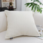7-SOGA 2X 50cm Beige Throw Pillow Warm Wabi-sabi Striped Corduroy Square For Home Decor