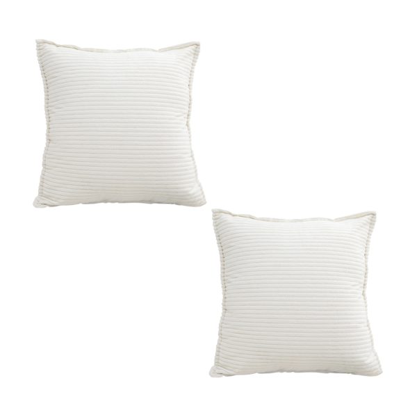 1-SOGA 2X 50cm Beige Throw Pillow Warm Wabi-sabi Striped Corduroy Square For Home Decor
