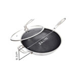 2-SOGA 2X 34cm Stainless Steel Tri-Ply Frying Cooking Fry Pan Textured Non Stick Skillet with Glass Lid and Helper Handle