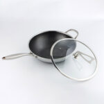 3-SOGA 2X 34cm Stainless Steel Tri-Ply Frying Cooking Fry Pan Textured Non Stick Skillet with Glass Lid and Helper Handle
