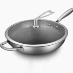 5-SOGA 2X 34cm Stainless Steel Tri-Ply Frying Cooking Fry Pan Textured Non Stick Skillet with Glass Lid and Helper Handle