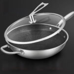 6-SOGA 2X 34cm Stainless Steel Tri-Ply Frying Cooking Fry Pan Textured Non Stick Skillet with Glass Lid and Helper Handle