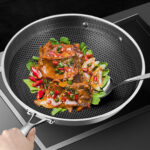 7-SOGA 2X 34cm Stainless Steel Tri-Ply Frying Cooking Fry Pan Textured Non Stick Skillet with Glass Lid and Helper Handle