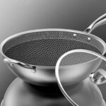 8-SOGA 2X 34cm Stainless Steel Tri-Ply Frying Cooking Fry Pan Textured Non Stick Skillet with Glass Lid and Helper Handle