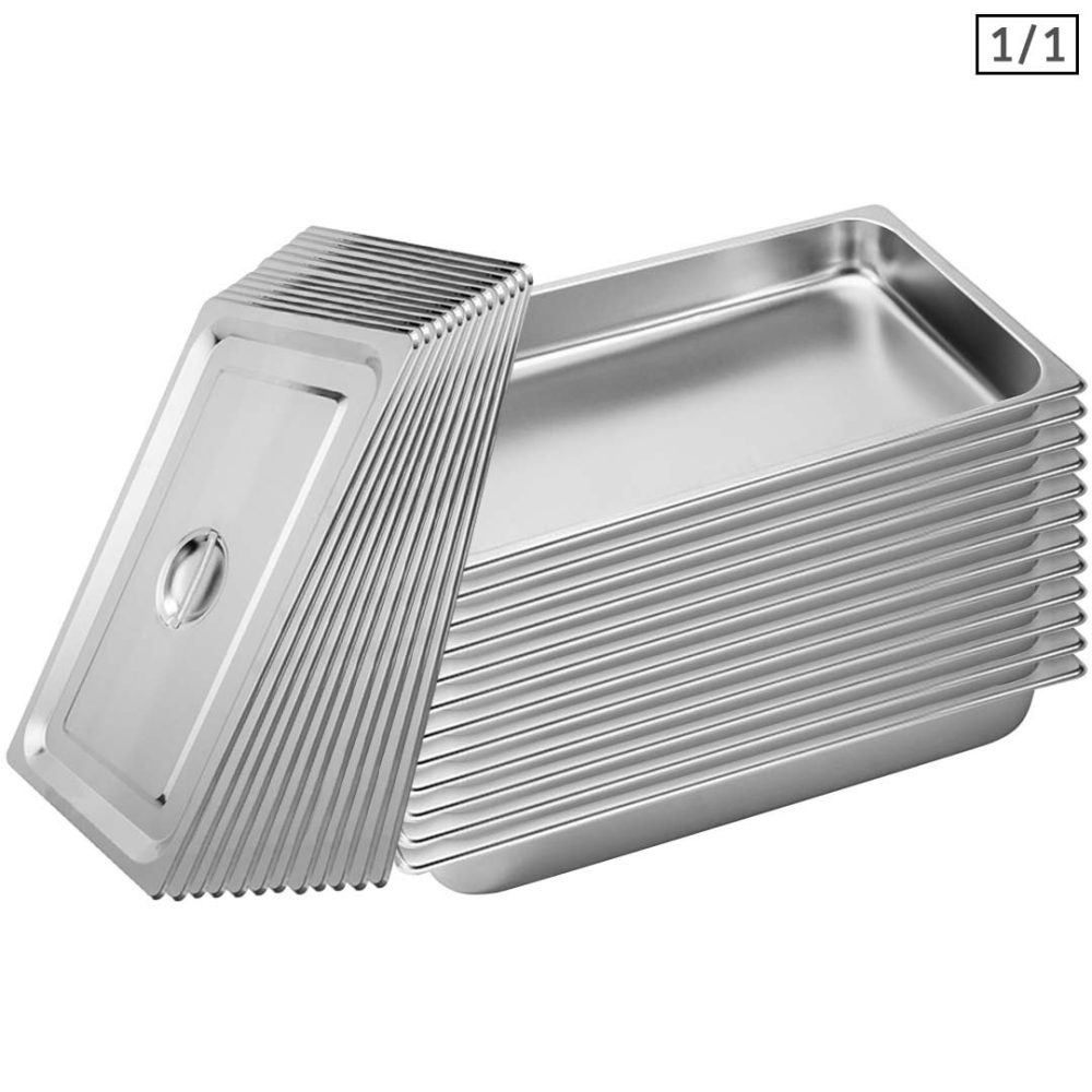 1-SOGA 12X Gastronorm GN Pan Full Size 1/1 GN Pan 6.5cm Deep Stainless Steel Tray With Lid