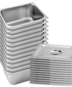 1-SOGA 12X Gastronorm GN Pan Full Size 1/2 GN Pan 15cm Deep Stainless Steel Tray With Lid