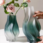 8-SOGA 33cm Glass Vase Blue with Beautiful glass Bubble Texture Art Vases