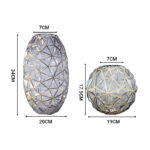 2-SOGA 2X Grey Colored Diamond Cut Glass Flower Vase Round Jar Home Decor with Gold Accent Large and Medium Set