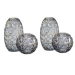 1-SOGA 2X Grey Colored Diamond Cut Glass Flower Vase Round Jar Home Decor with Gold Accent Large and Medium Set
