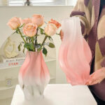 7-SOGA 32cm Pink Glass Vase Art Blown Hand Flower Tall Vintage Art Vases
