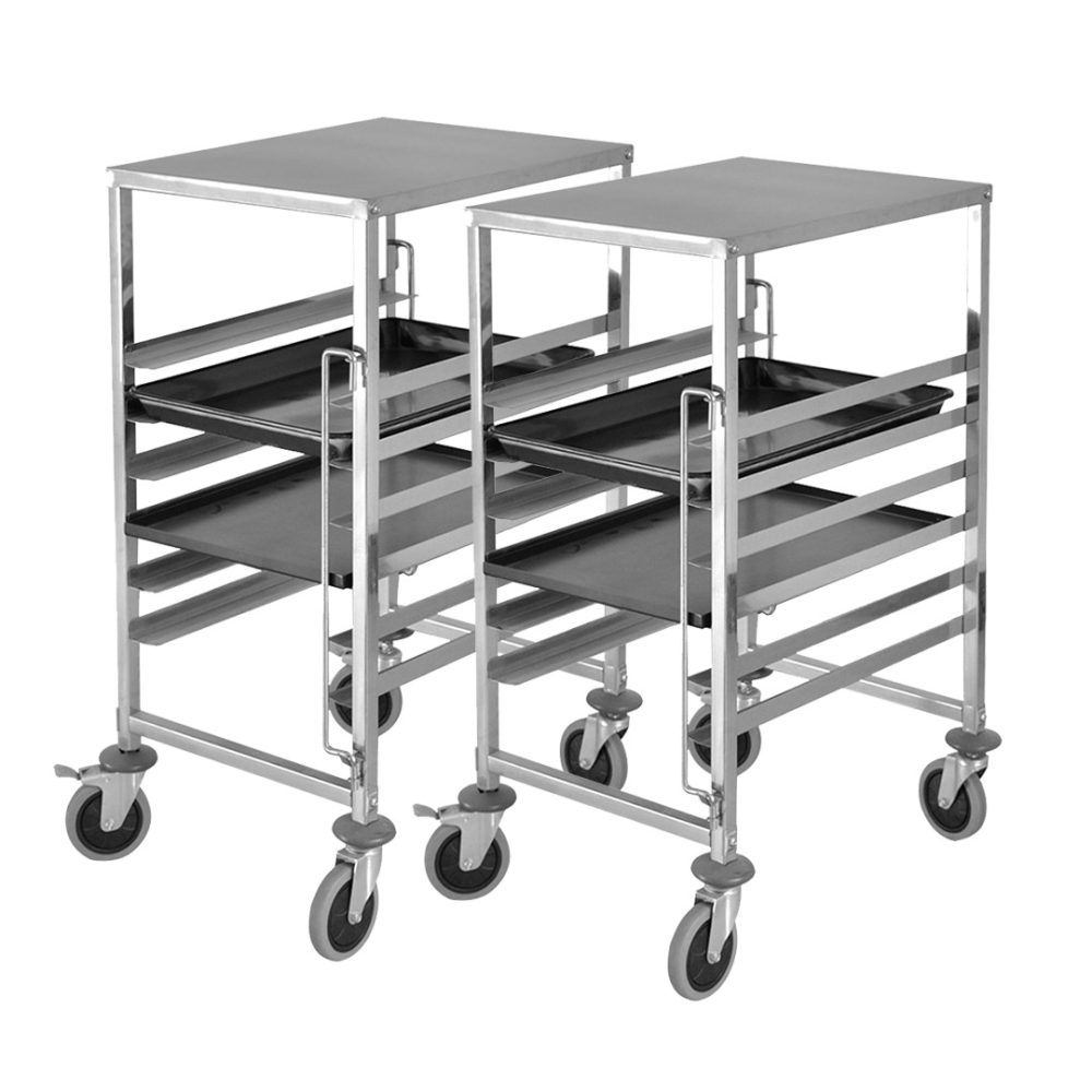1-SOGA 2X Gastronorm Trolley 7 Tier Stainless Steel Bakery Trolley Suits 60cmx40cm Tray with Working Surface