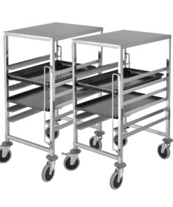 1-SOGA 2X Gastronorm Trolley 7 Tier Stainless Steel Bakery Trolley Suits 60cmx40cm Tray with Working Surface