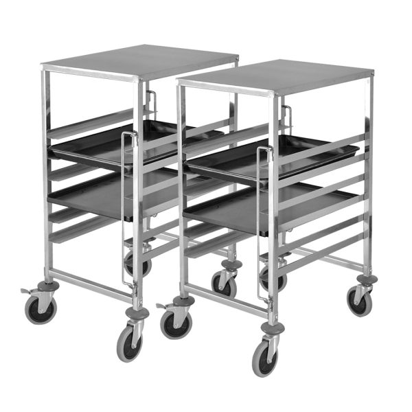 1-SOGA 2X Gastronorm Trolley 7 Tier Stainless Steel Bakery Trolley Suits 60cmx40cm Tray with Working Surface
