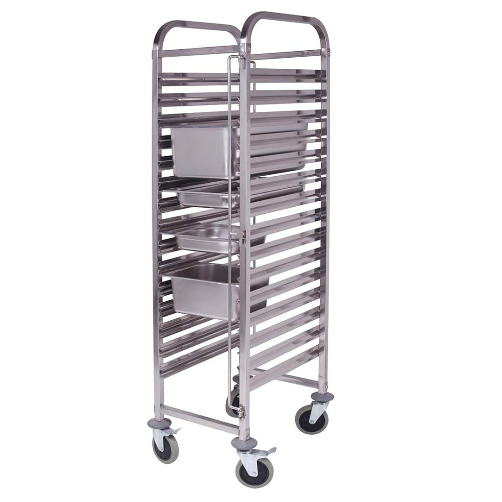 1-SOGA Gastronorm Trolley 15 Tier Stainless Steel Bakery Trolley Suits GN 1/1 Pans