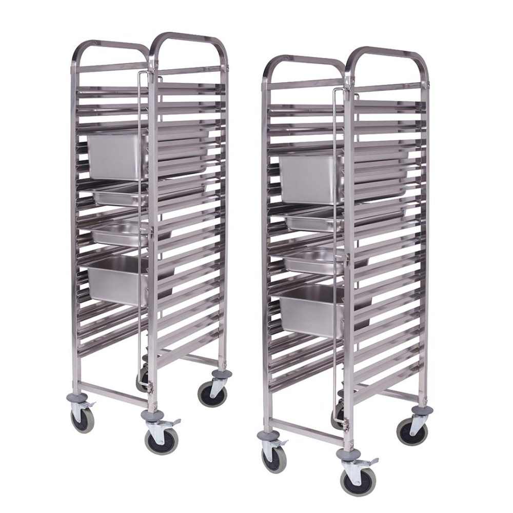 1-SOGA 2X Gastronorm Trolley 16 Tier Stainless Steel Bakery Trolley Suits GN 1/1 Pans