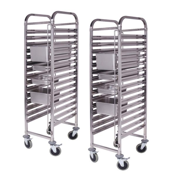 1-SOGA 2X Gastronorm Trolley 16 Tier Stainless Steel Bakery Trolley Suits GN 1/1 Pans