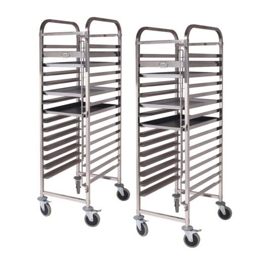 1-SOGA 2X Gastronorm Trolley 15 Tier Stainless Steel Cake Bakery Trolley Suits 60*40cm Tray