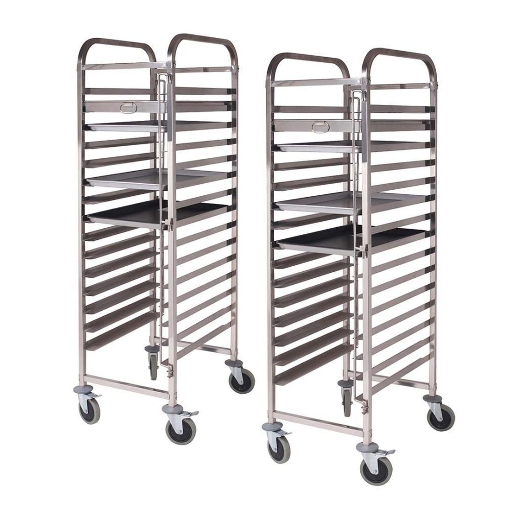 1-SOGA 2X Gastronorm Trolley 16 Tier Stainless Steel Cake Bakery Trolley Suits 60*40cm Tray