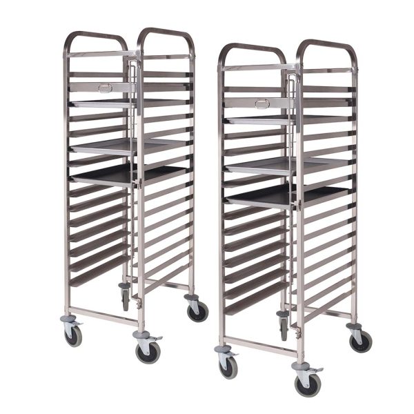 1-SOGA 2X Gastronorm Trolley 16 Tier Stainless Steel Cake Bakery Trolley Suits 60*40cm Tray
