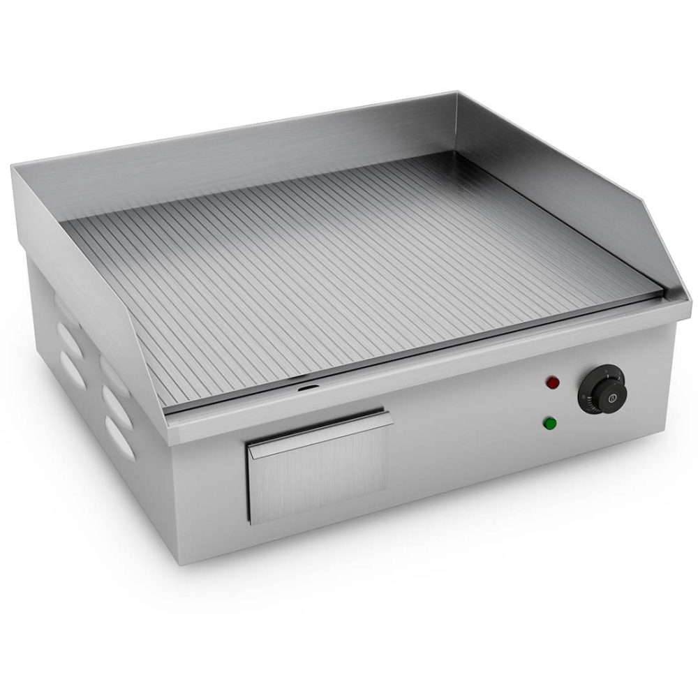 1-SOGA 2200W Stainless Steel Ribbed Griddle Commercial Grill BBQ Hot Plate 56*48*23cm