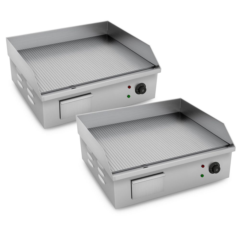 1-SOGA 2X Electric Stainless Steel Ribbed Griddle Commercial Grill BBQ Hot Plate