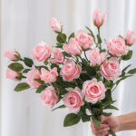 4-SOGA 8 Bunch Artificial Silk Rose 5 Heads Flower Fake Bridal Bouquet Table Decor Light Pink