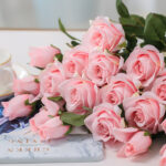 5-SOGA 8 Bunch Artificial Silk Rose 5 Heads Flower Fake Bridal Bouquet Table Decor Light Pink