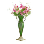 2-SOGA Green Colored European Glass Flower Vase Solid Base with Two Gold Metal Handle