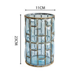 3-SOGA Blue Colored European Glass Cylinder Flower Vase with Gold Metal Pattern