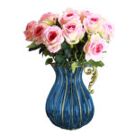 2-SOGA Blue European Colored Glass Home Decor Jar Flower Vase with Metal Handle