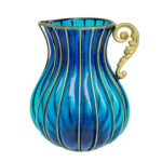 1-SOGA Blue European Colored Glass Home Decor Jar Flower Vase with Metal Handle