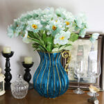 3-SOGA Blue European Colored Glass Home Decor Jar Flower Vase with Metal Handle