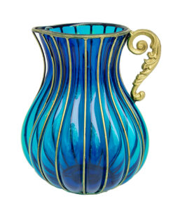 1-SOGA Blue European Colored Glass Home Decor Jar Flower Vase with Metal Handle