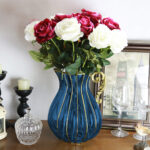4-SOGA Blue European Colored Glass Home Decor Jar Flower Vase with Metal Handle