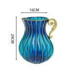 5-SOGA Blue European Colored Glass Home Decor Jar Flower Vase with Metal Handle
