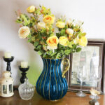 6-SOGA Blue European Colored Glass Home Decor Jar Flower Vase with Metal Handle