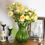 3-SOGA Green European Colored Glass Home Decor Jar Flower Vase with Metal Handle