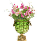 2-SOGA Green Colored European Glass Jar Flower Vase Solid Base with Metal Handle