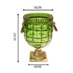 4-SOGA Green Colored European Glass Jar Flower Vase Solid Base with Metal Handle