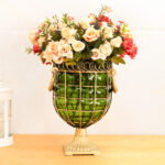 5-SOGA Green Colored European Glass Jar Flower Vase Solid Base with Metal Handle