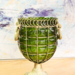6-SOGA Green Colored European Glass Jar Flower Vase Solid Base with Metal Handle