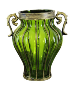 1-SOGA Green Colored European Glass Home Decor Flower Vase with Two Metal Handle