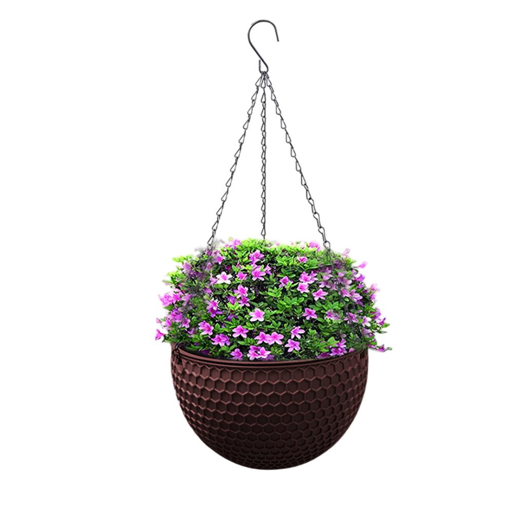 1-SOGA Coffee Small Hanging Resin Flower Pot Self Watering Basket Planter Outdoor Garden Decor