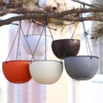 7-SOGA Coffee Small Hanging Resin Flower Pot Self Watering Basket Planter Outdoor Garden Decor