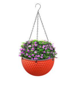 1-SOGA Red Small Hanging Resin Flower Pot Self Watering Basket Planter Outdoor Garden Decor