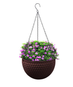 1-SOGA Coffee Medium Hanging Resin Flower Pot Self Watering Basket Planter Outdoor Garden Decor