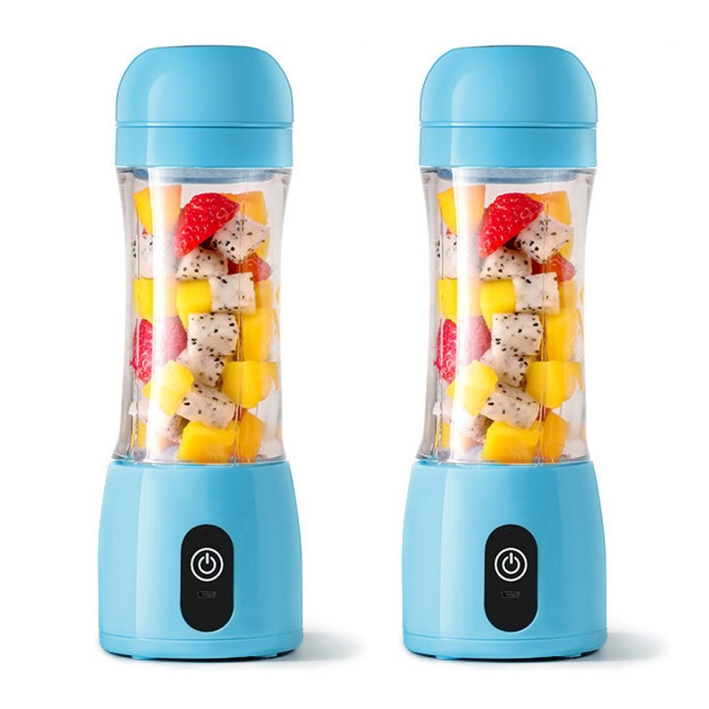 1-SOGA 2X 380ml Portable Mini USB Rechargeable Handheld Fruit Mixer Juicer Blue