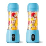 1-SOGA 2X 380ml Portable Mini USB Rechargeable Handheld Fruit Mixer Juicer Blue